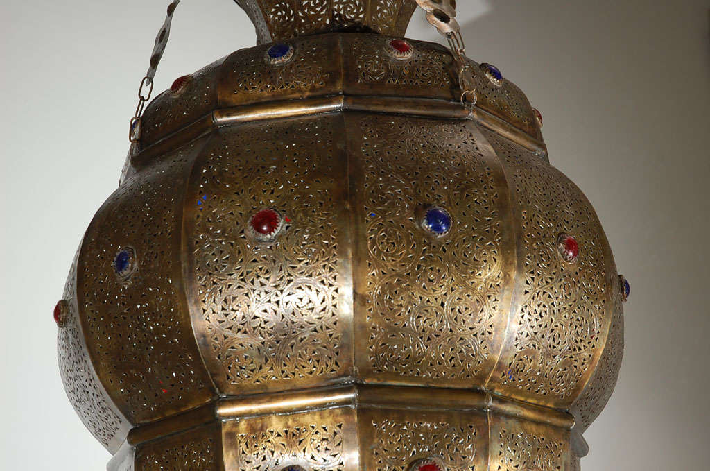 Hand-Carved Moroccan Granada Moorish Brass Chandelier, Alberto Pinto For Sale
