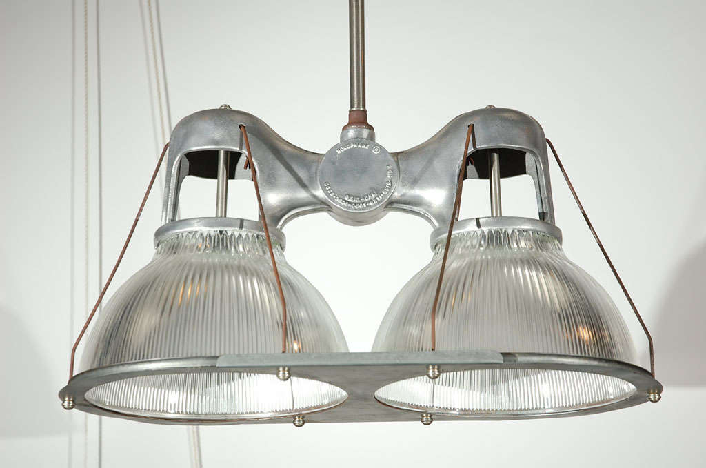 American Vintage Holophane Hanging Double Light Fixture