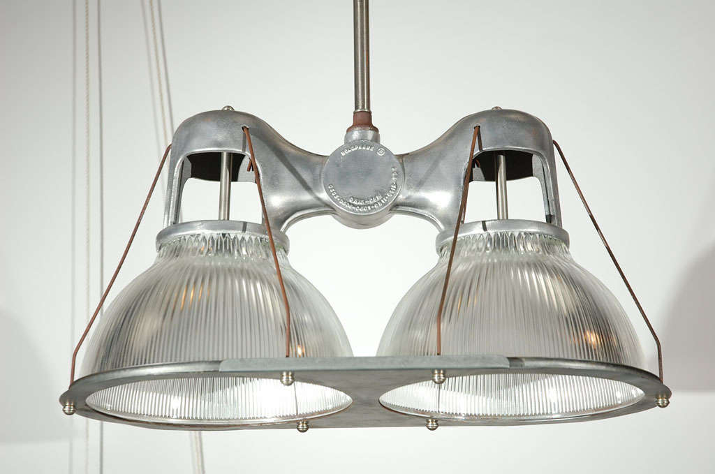 American Vintage Holophane Hanging Double Light Fixture