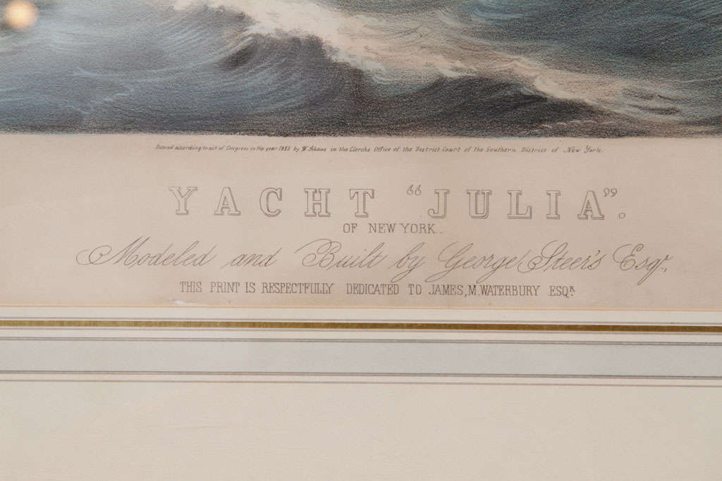 lithografie des 19. Jahrhunderts von C.G. Grehen, das die von George Steers gebaute Yacht 
