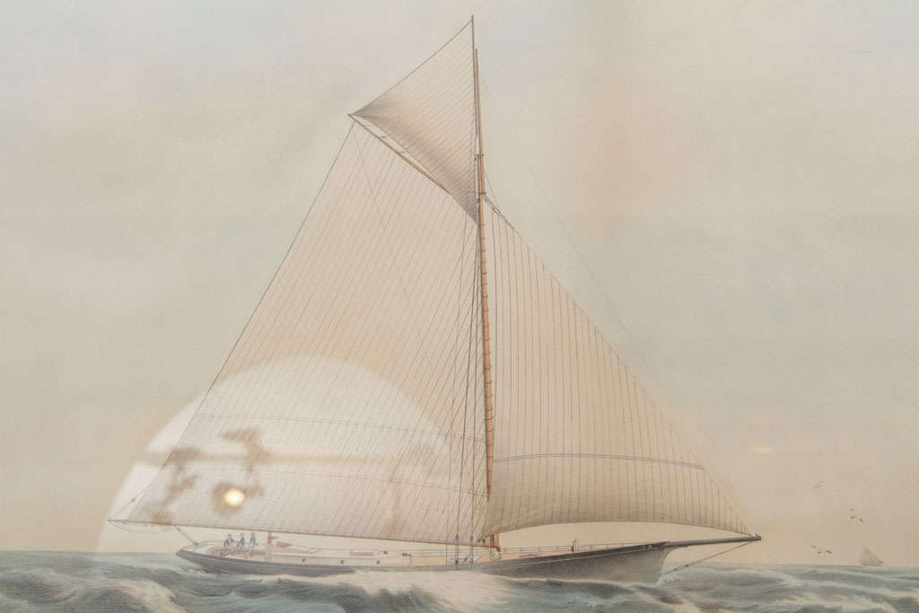 Bemalte Lithographie mit der Darstellung einer Yacht „Julia“, 19. Jahrhundert (amerikanisch) im Angebot