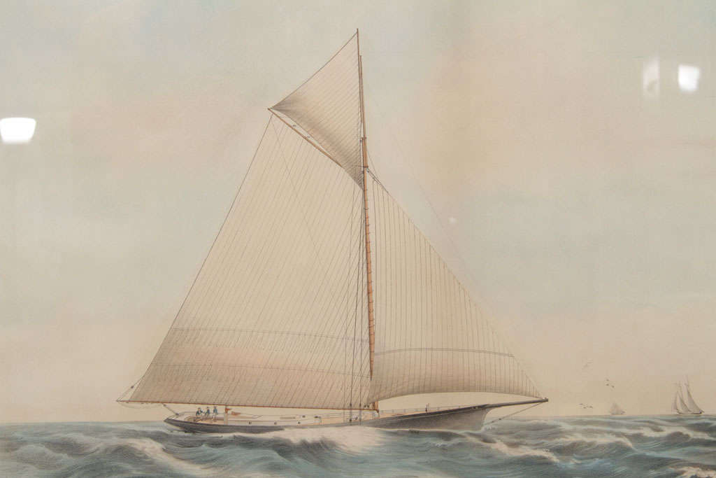 American 19th Century Painted Lithograph Depicting Yacht 