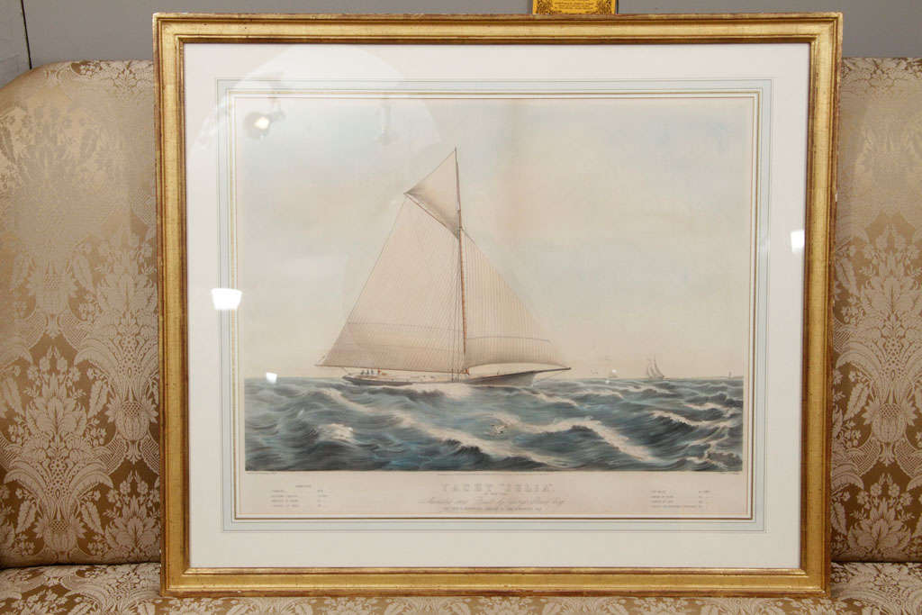 19th Century Painted Lithograph Depicting Yacht 