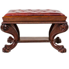 Antique William IV Mahogany Stool with Tufted Leather Top