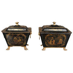 Two Mid 19th Century  Painted Tole Lidded Buckets