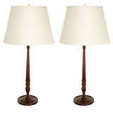 Antique Pair of Mahagony Reeded Table Lamps