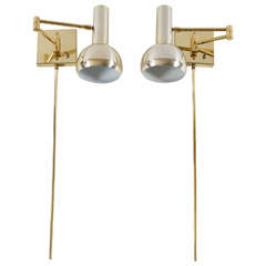 Vintage Brass Swing-Arm Wall Mount Reading Lamps - Italy, c. 1970