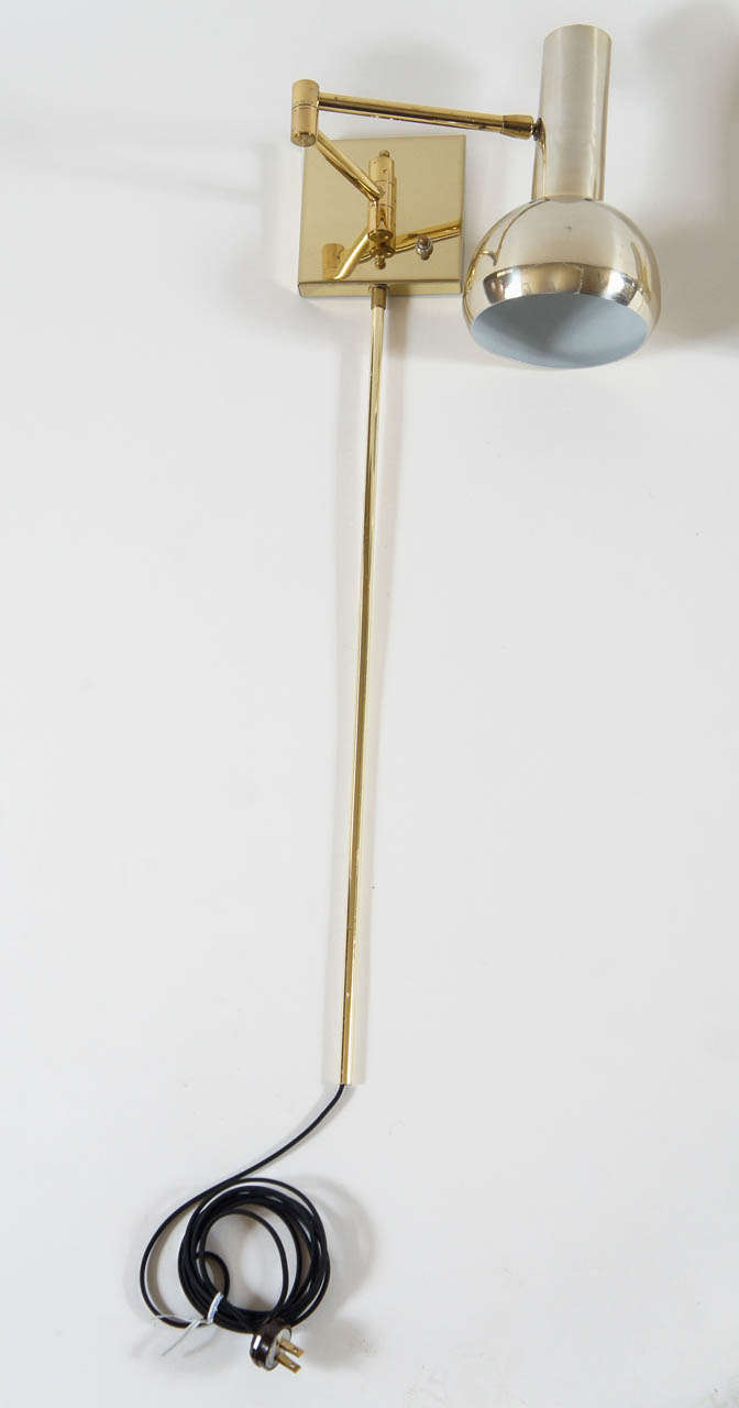 Mid-Century Modern Vintage Brass Swing-Arm Wall Mount Reading Lamps - Italy, c. 1970