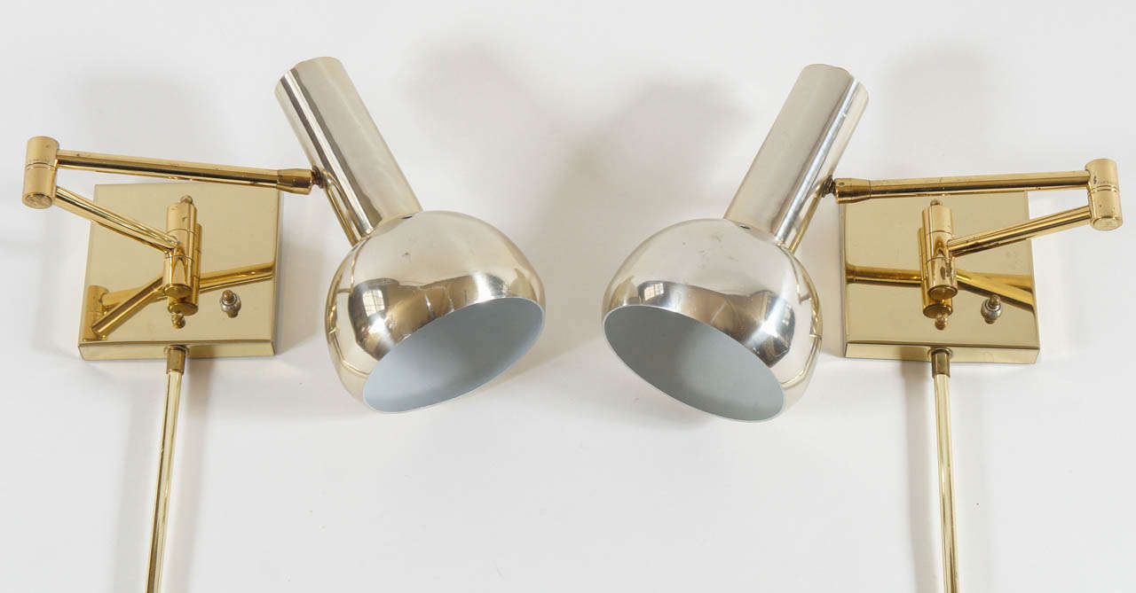 Vintage Brass Swing-Arm Wall Mount Reading Lamps - Italy, c. 1970 2