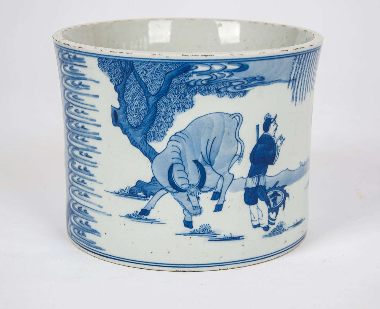 Glazed 19thC Chinese, Blue & White, BRUSH POT ( BITONG), Porcelain, Kangxi Mark