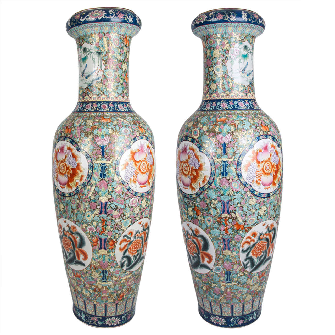 Superb Pair, Very Tall CHINESE, Porcelain, PALACE FLOOR VASES,  C 1930's