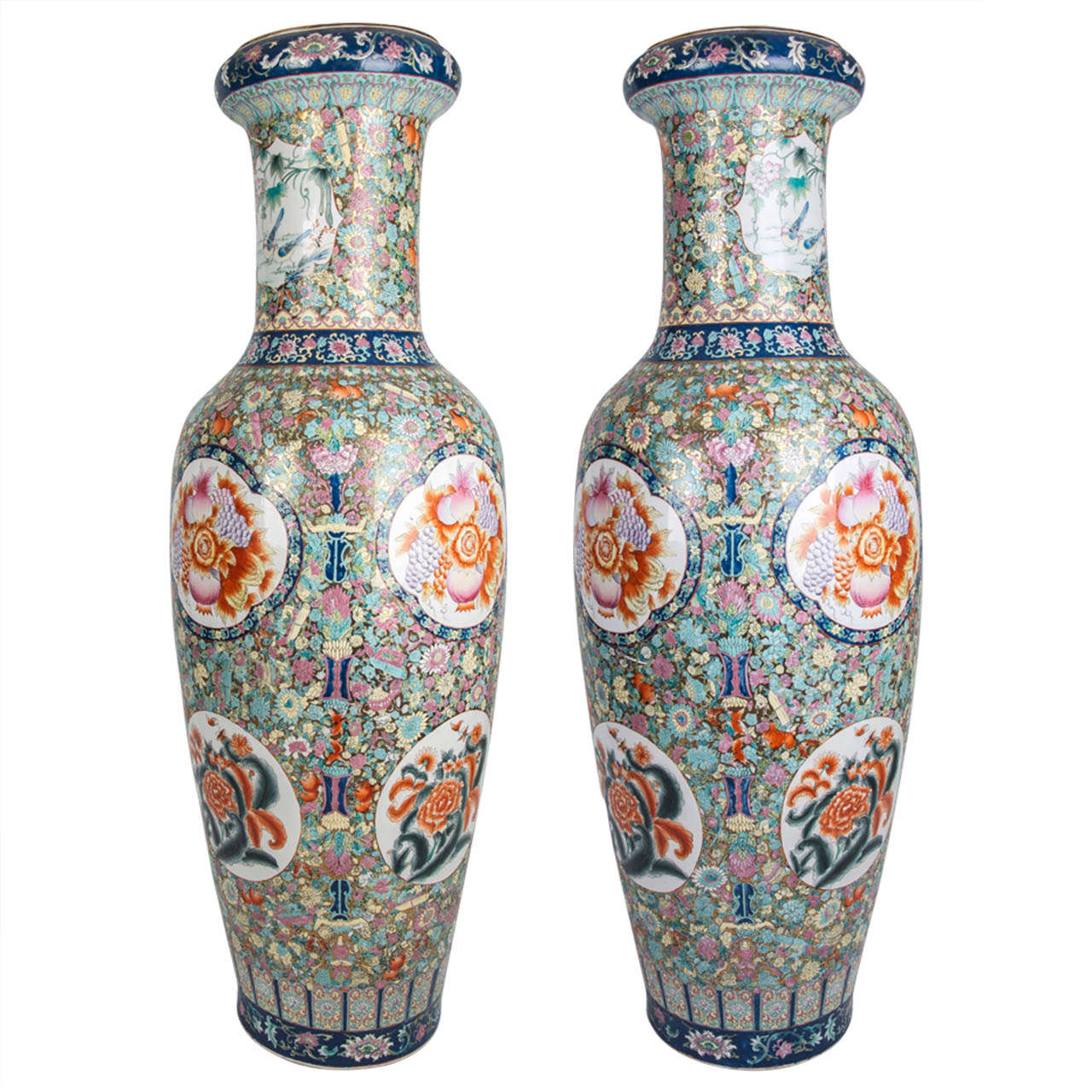 Superb Pair, Very Tall CHINESE, Porcelain, PALACE FLOOR VASES, C 1930's