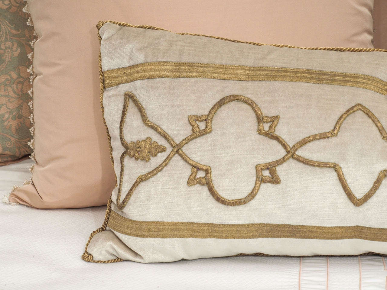 Antique Textile Embroidery Pillow In Excellent Condition In New Orleans, LA
