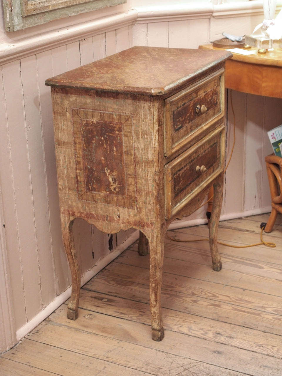 Wood Small Painted Commode with Two Drawers