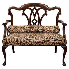 A Chippendale Style Mahogany Settee in Leopard Ponyskin