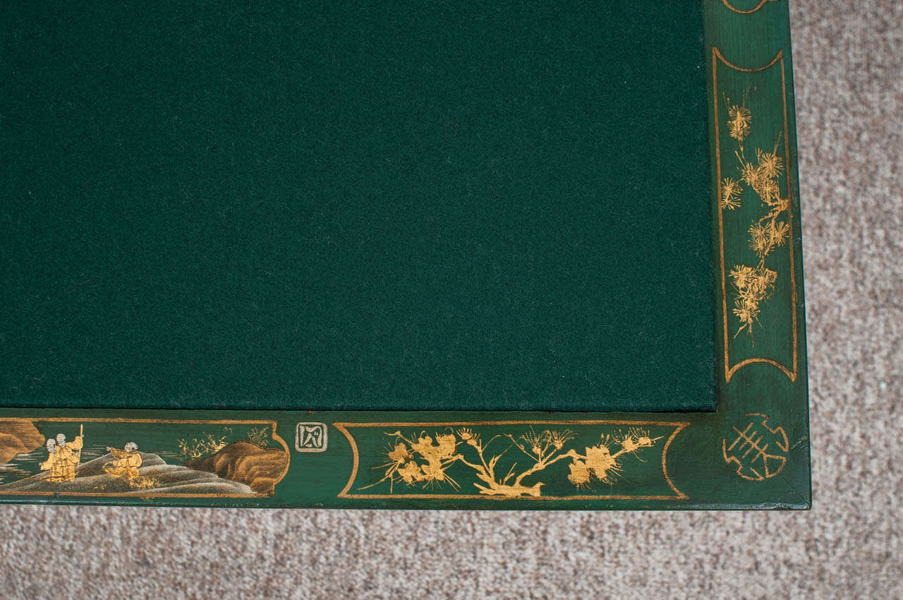 A Chinoiserie Green Lacquer Card Table In Good Condition In New York, NY
