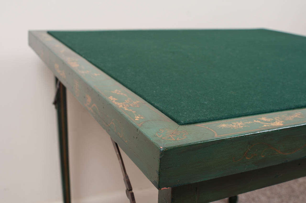 Mid-20th Century A Chinoiserie Green Lacquer Card Table