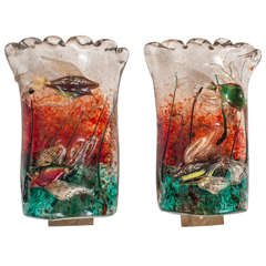 Pair of Whimsical Murano Glass Polychrome Fish Wall Sconces