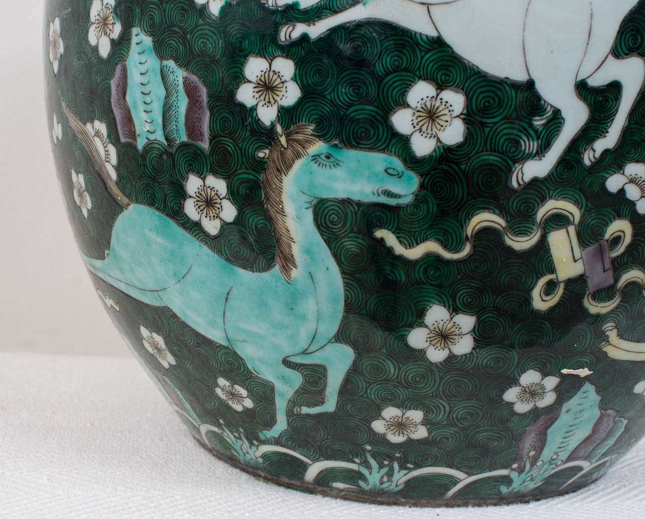 20th Century A Chinese Porcelain Fish Bowl with Horse Decoration