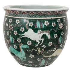 A Chinese Porcelain Fish Bowl with Horse Decoration