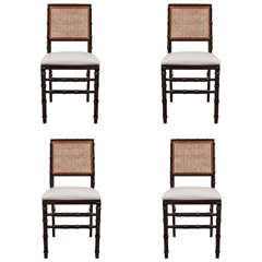 Set of Four Caned and Ebonized Faux Bamboo Folding Chairs by Jay Spectre