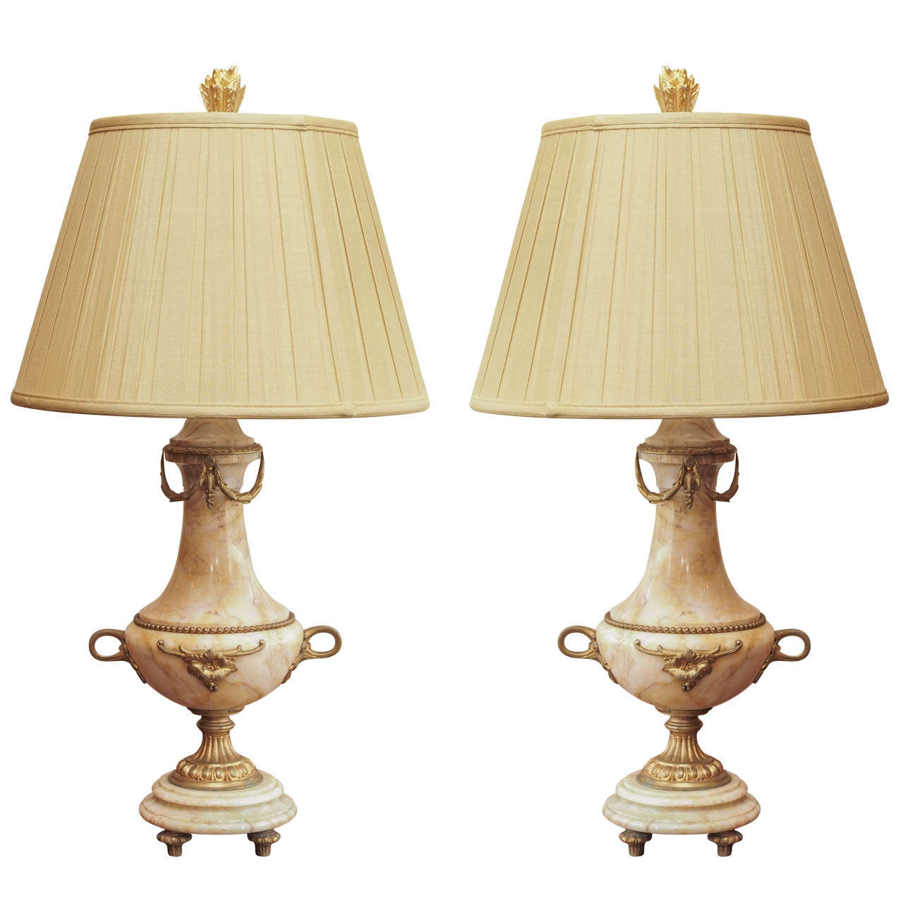 Pair of 19th Century Bronze Mounted Marble Lamps