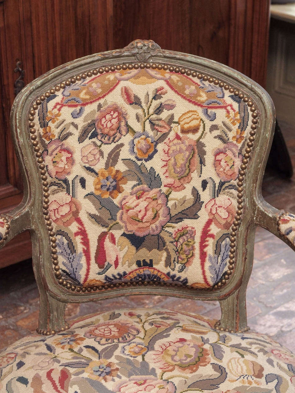 Hand-Carved Pair of Painted Louis XVI Period Fauteuils