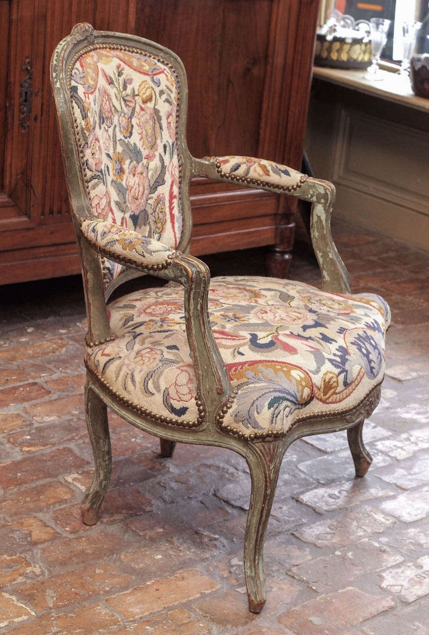 18th Century and Earlier Pair of Painted Louis XVI Period Fauteuils