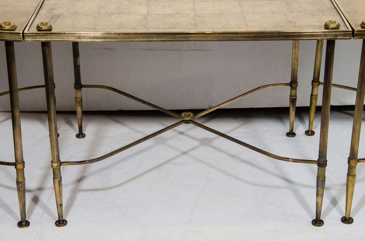 Mid-Century Modern Directoire Style Cocktail Table Set with Gilt Eglomise Design by Maison Bagues