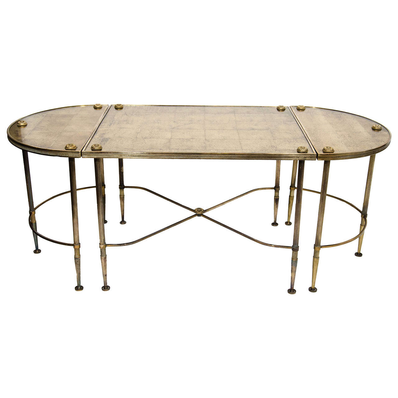 Directoire Style Cocktail Table Set with Gilt Eglomise Design by Maison Bagues