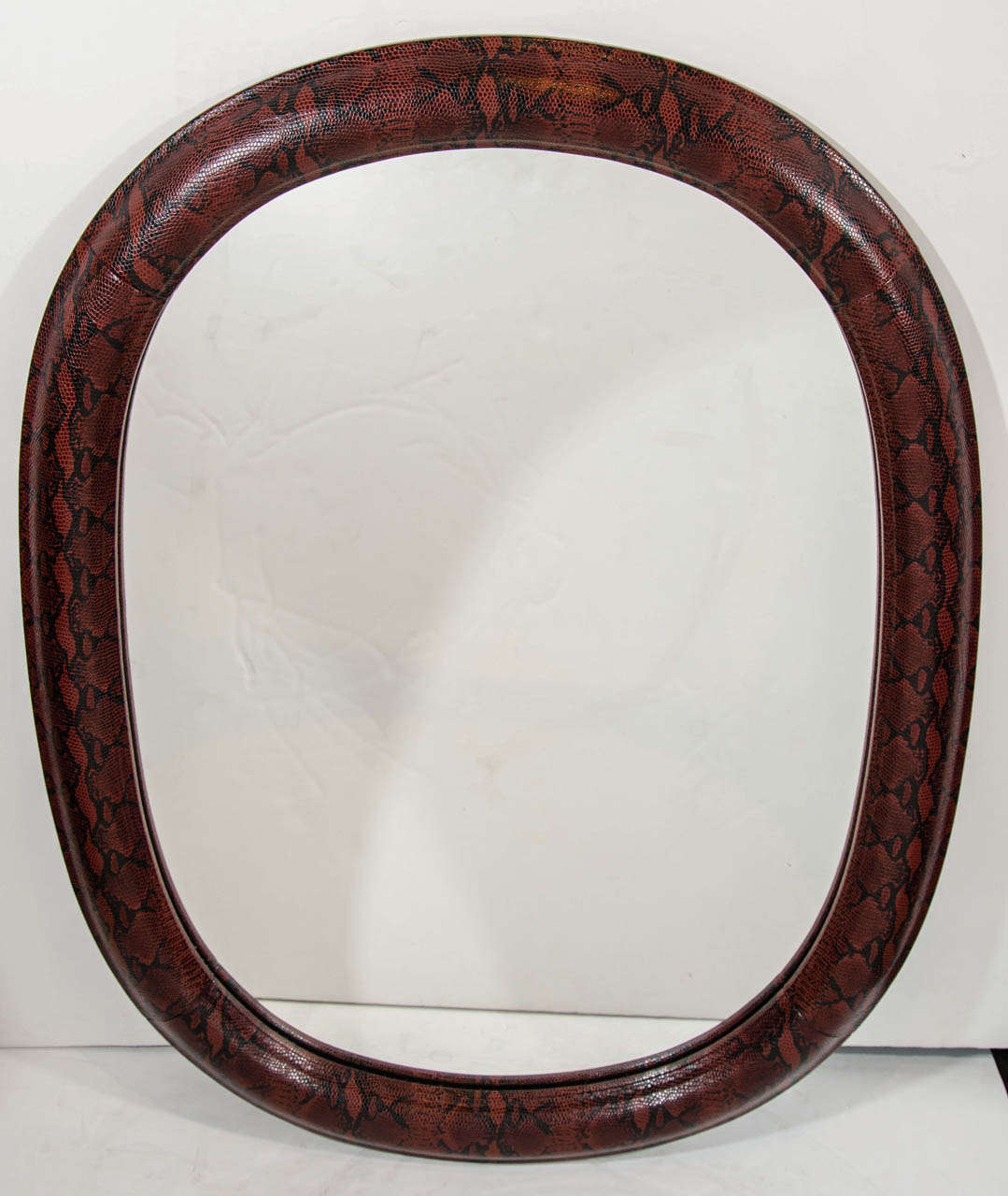 American Mid-Century Modern Red Snakeskin Mirror in Embossed Leather