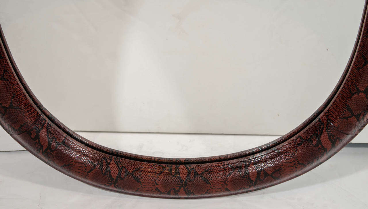 Late 20th Century Mid-Century Modern Red Snakeskin Mirror in Embossed Leather
