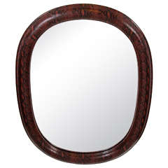 Karl Springer Style Post Modern Mirror in Embossed Leather with Python Print 3