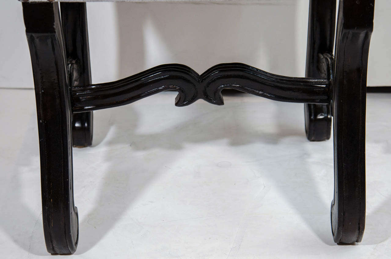 Hollywood Regency Velvet Stool with Carved Wood Base In Excellent Condition In Fort Lauderdale, FL