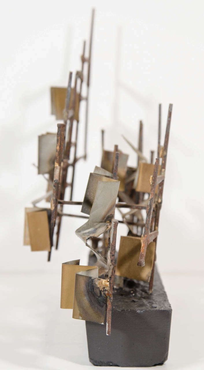 Mid-Century Mixed Metal Brutalist Sculpture Attributed to Silas Seandel In Excellent Condition In Fort Lauderdale, FL
