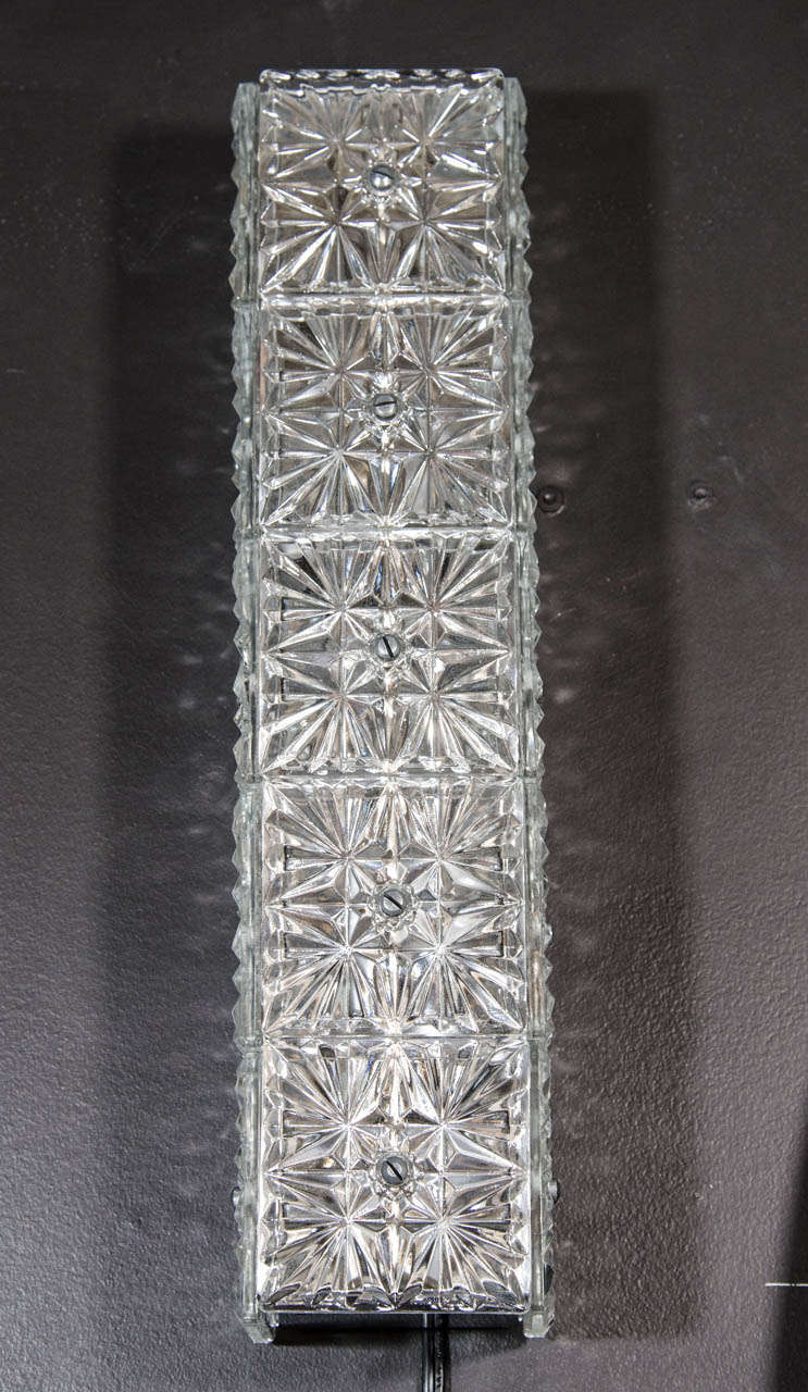 Mid-Century Modern Pair of Modern Faceted Crystal Sconces Attributed to Kinkeldey