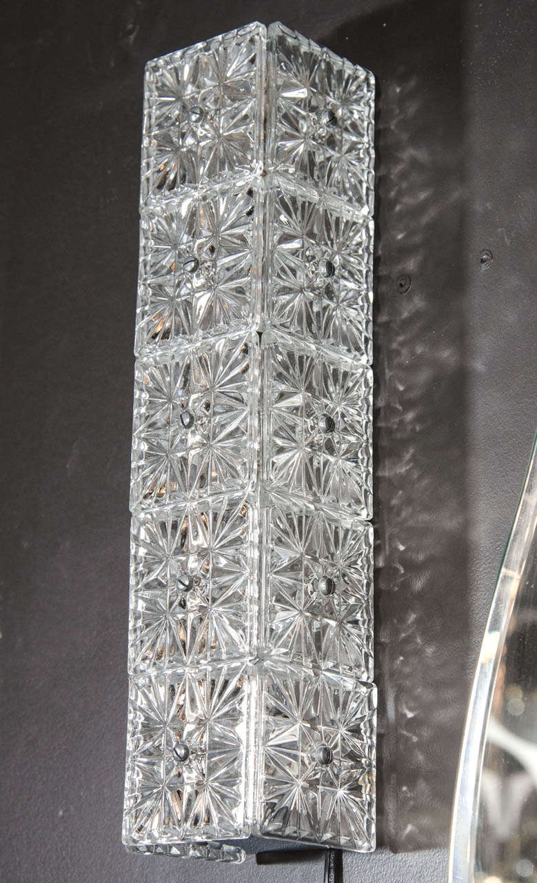 German Pair of Modern Faceted Crystal Sconces Attributed to Kinkeldey
