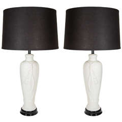 Hollywood Regency Porcelain Lamps with Rope & Tassel Design