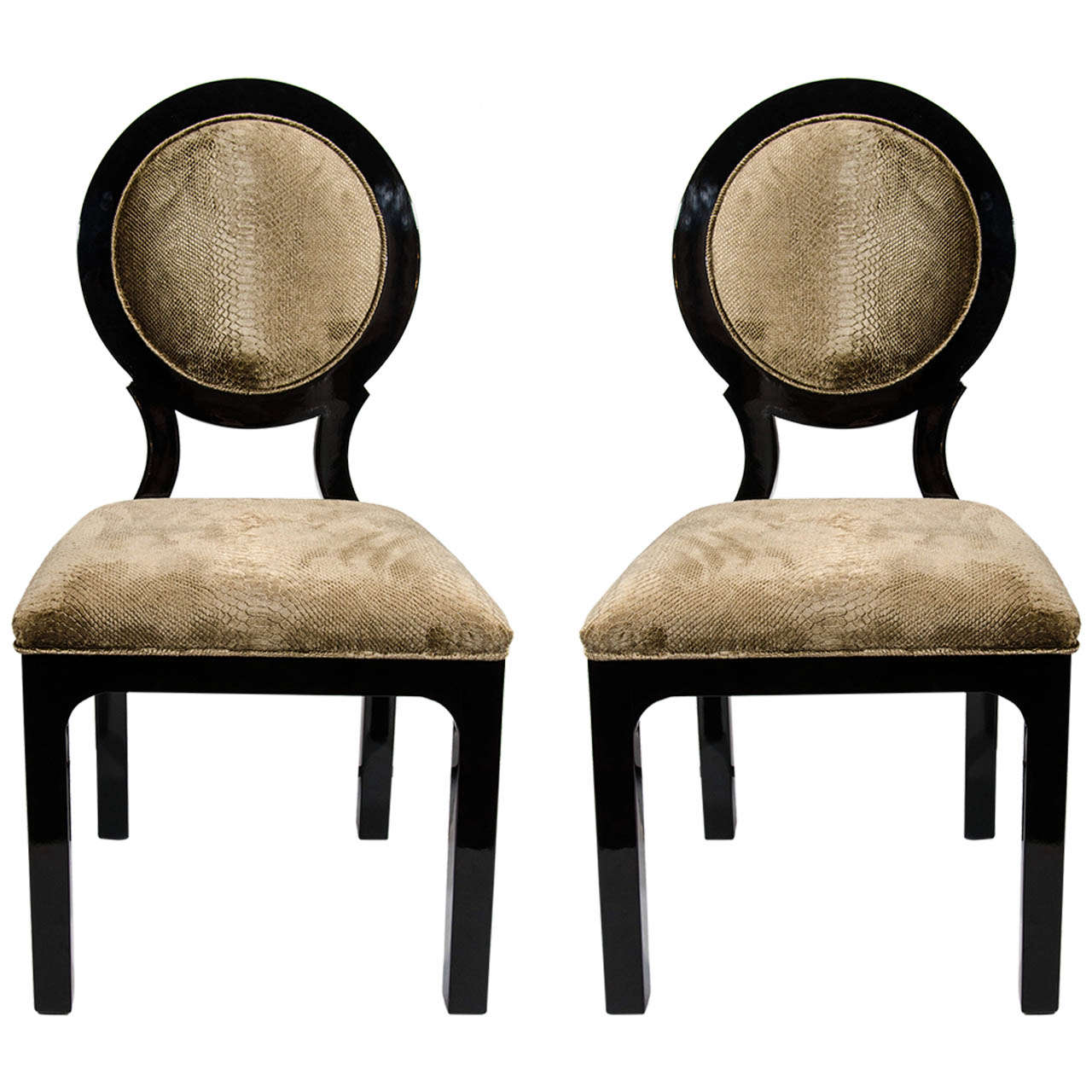 Pair of Hollywood Regency Side Chairs in Luxurious Embossed Velvet