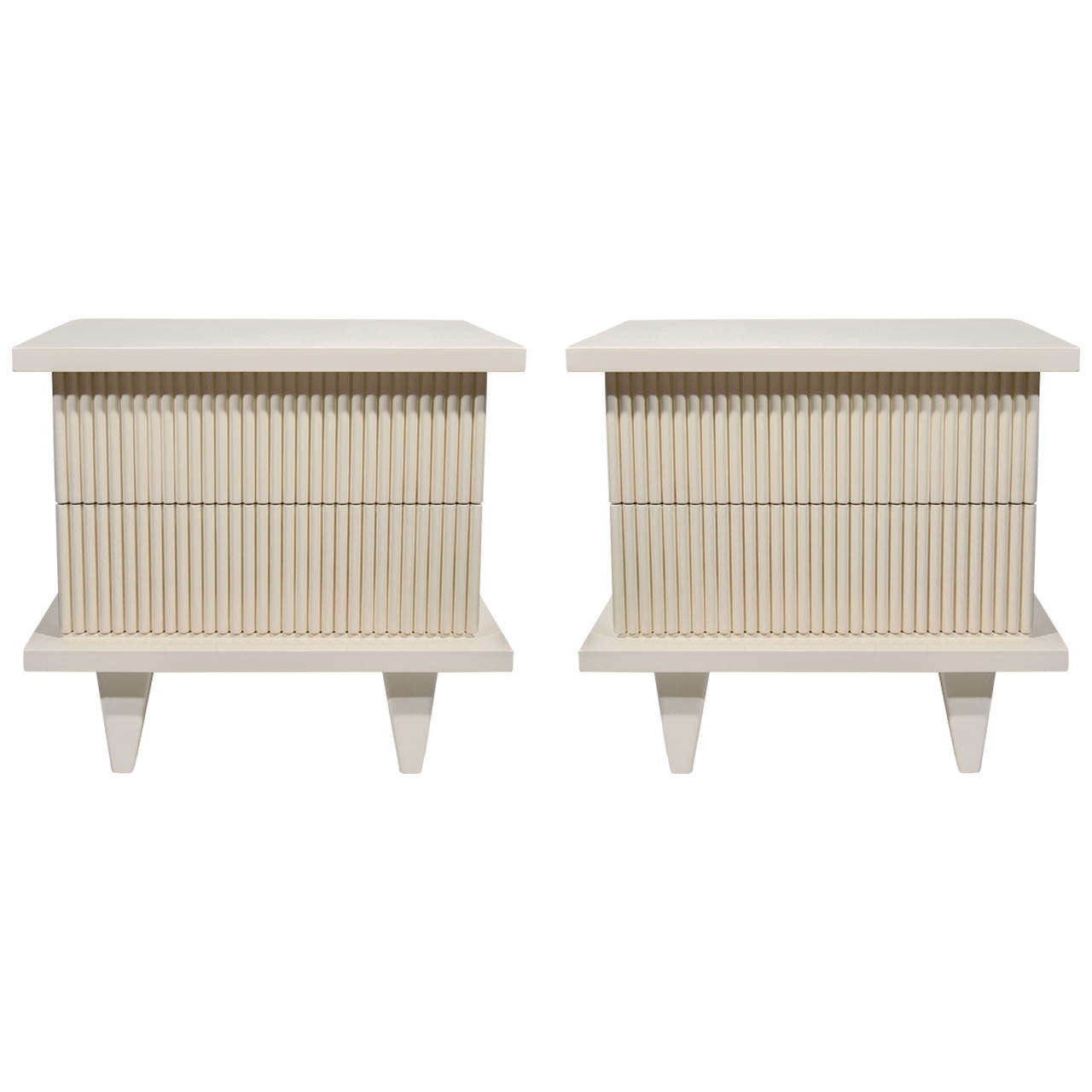 Pair of Creme Lacquered Modernist End Tables/Night Stands
