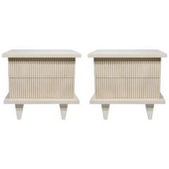 Pair of Creme Lacquered Modernist End Tables/Night Stands