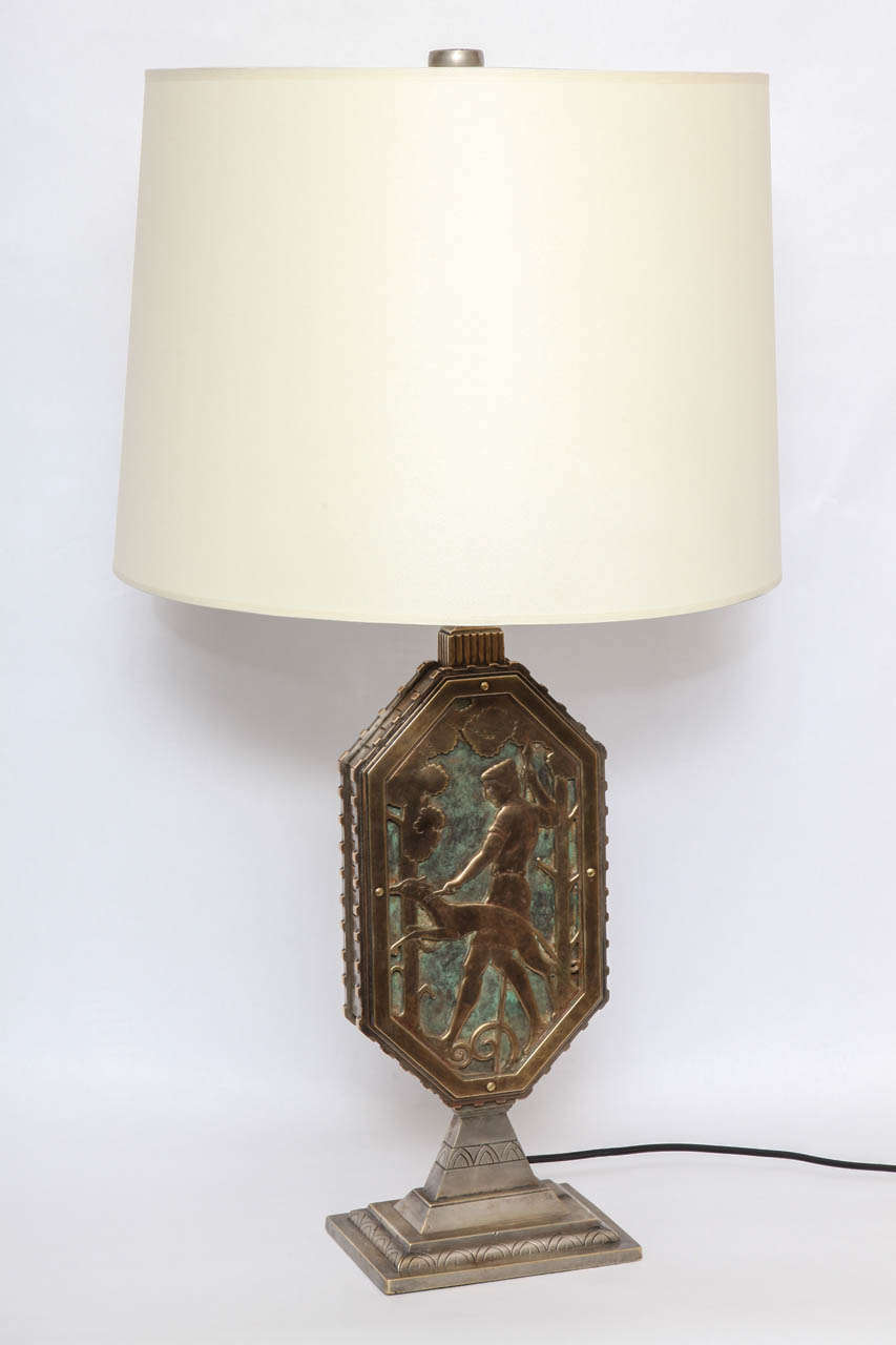 American Oscar Bach 1920s Art Deco Lamp, Signed