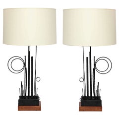 Table Lamps Pair Mid Century Modern Abstract Expressionist  1950's