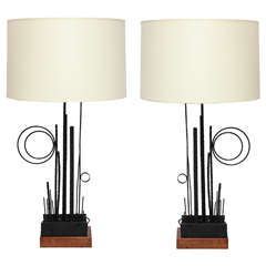 Pair of Italian 1950s Abstract Expressionist Hand-Wrought Iron Table Lamps 10
