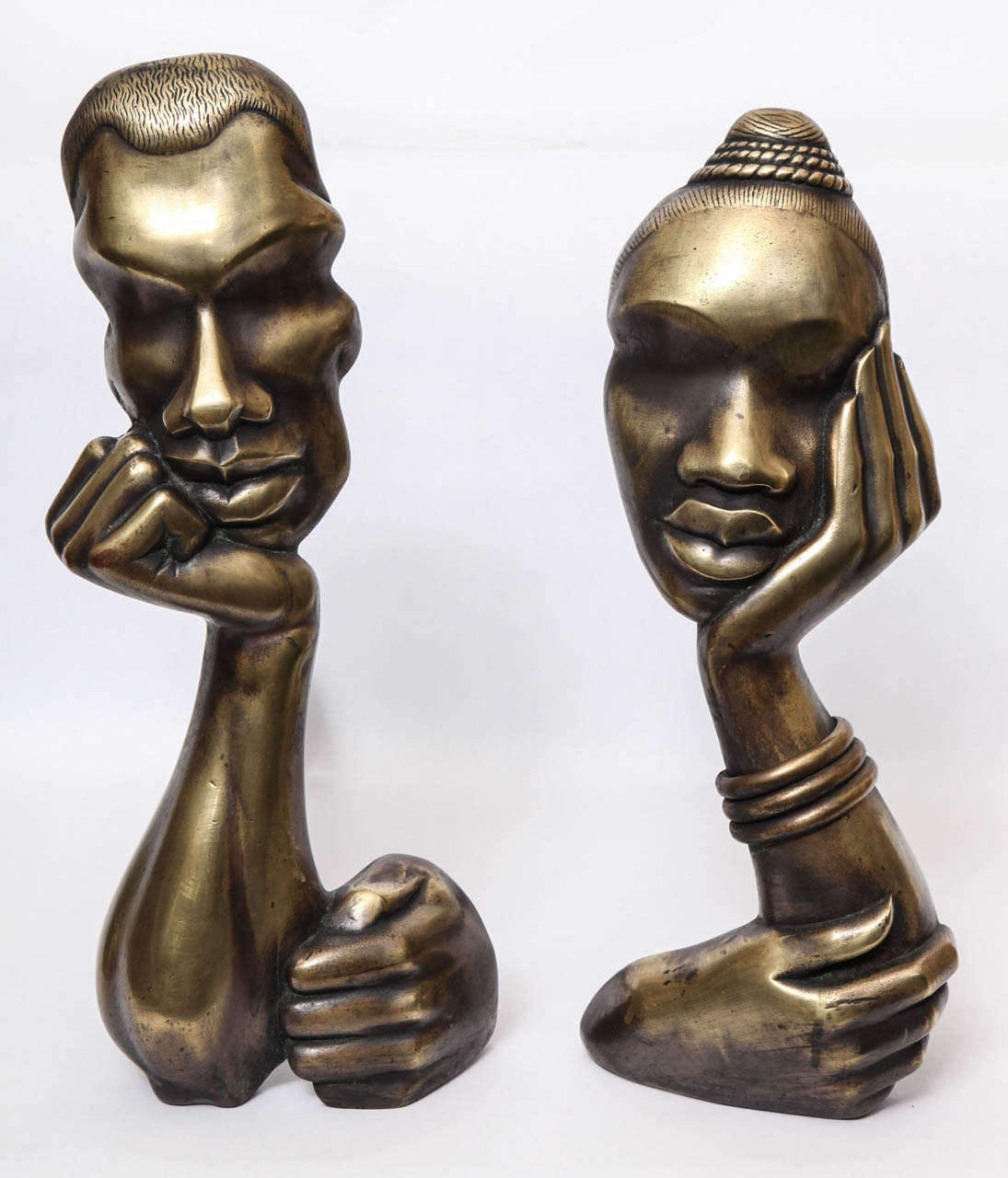 Art Deco Pair of 1930s Sculptural Bronze Andirons