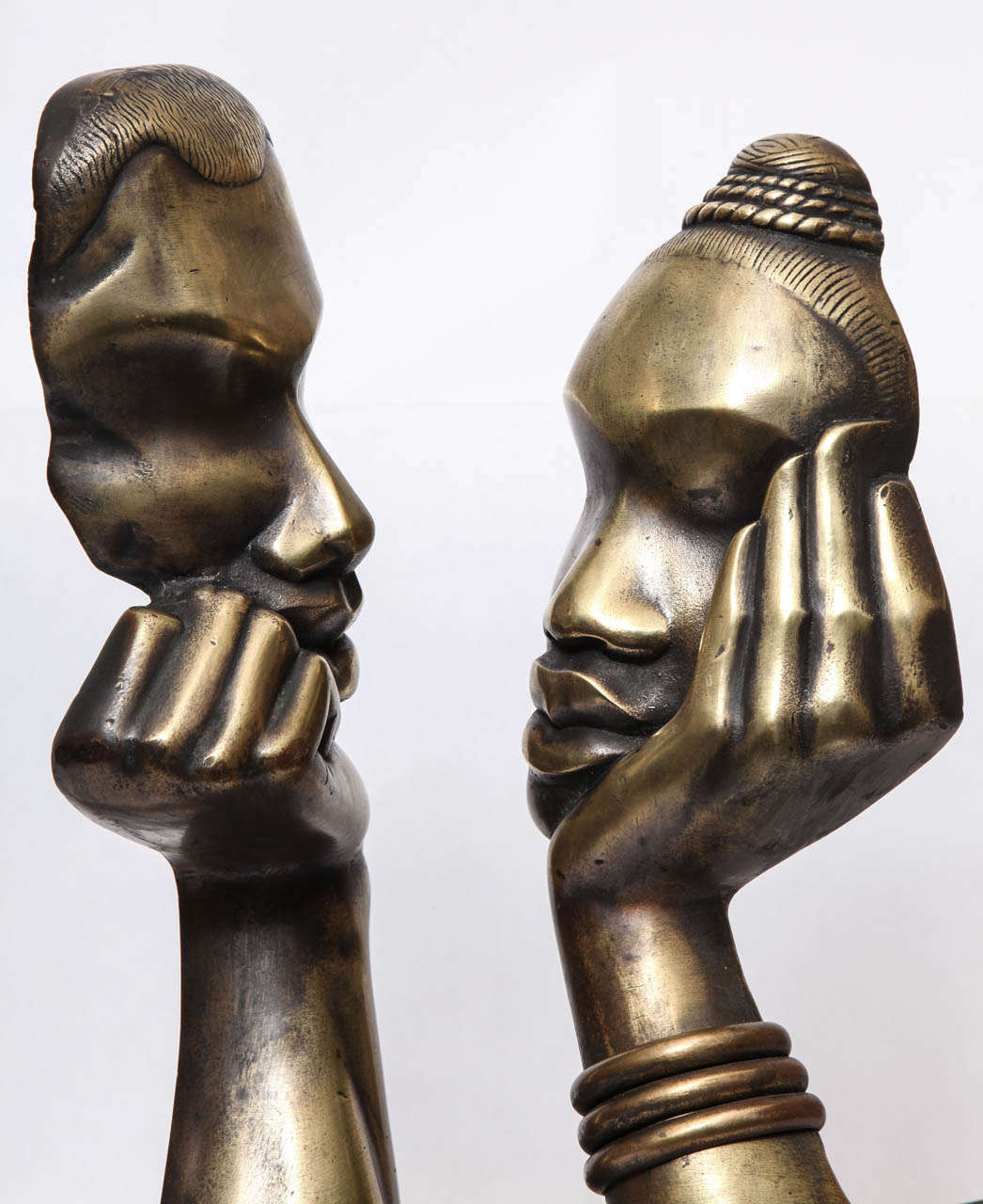 Pair of 1930s Sculptural Bronze Andirons 2