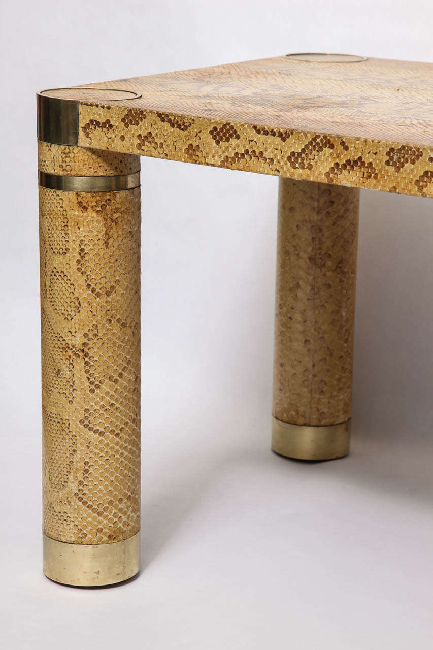 American 1970s Modernist Snakeskin and Brass Table