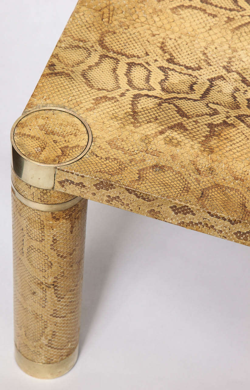 1970s Modernist Snakeskin and Brass Table In Excellent Condition In New York, NY