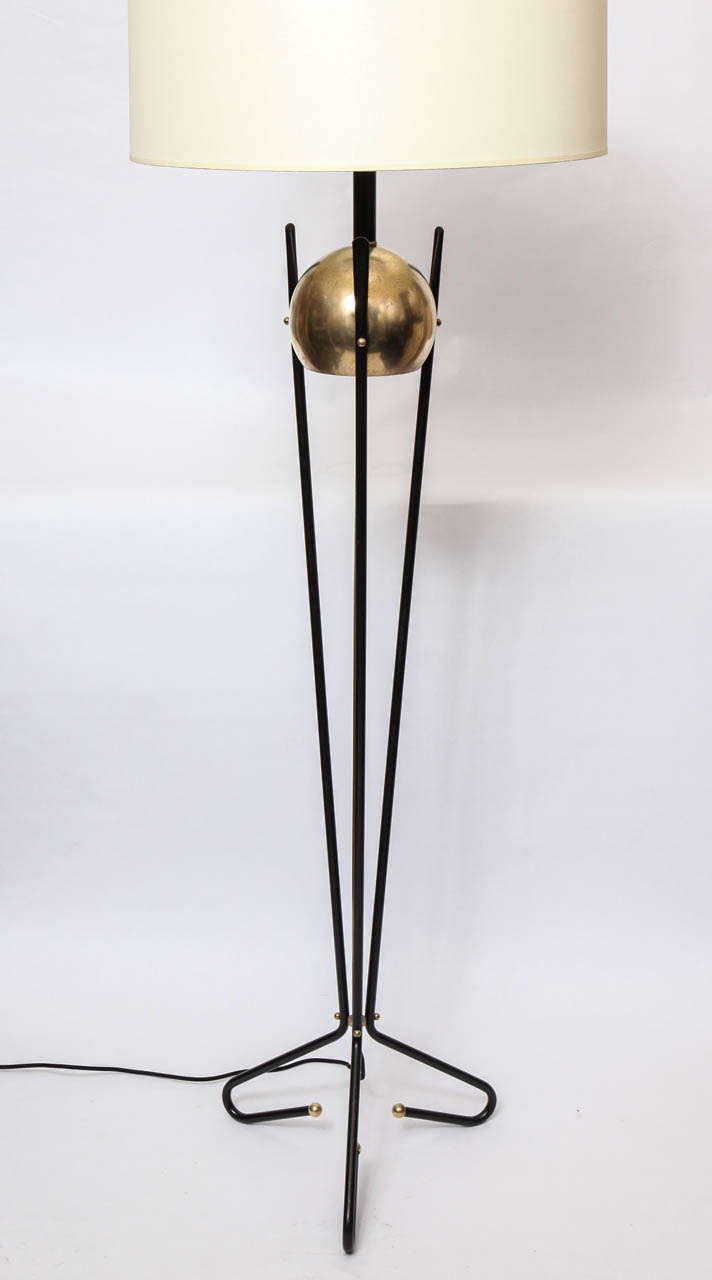 Metal A 1940's  Art Moderne Brass And Iron Floor Lamp