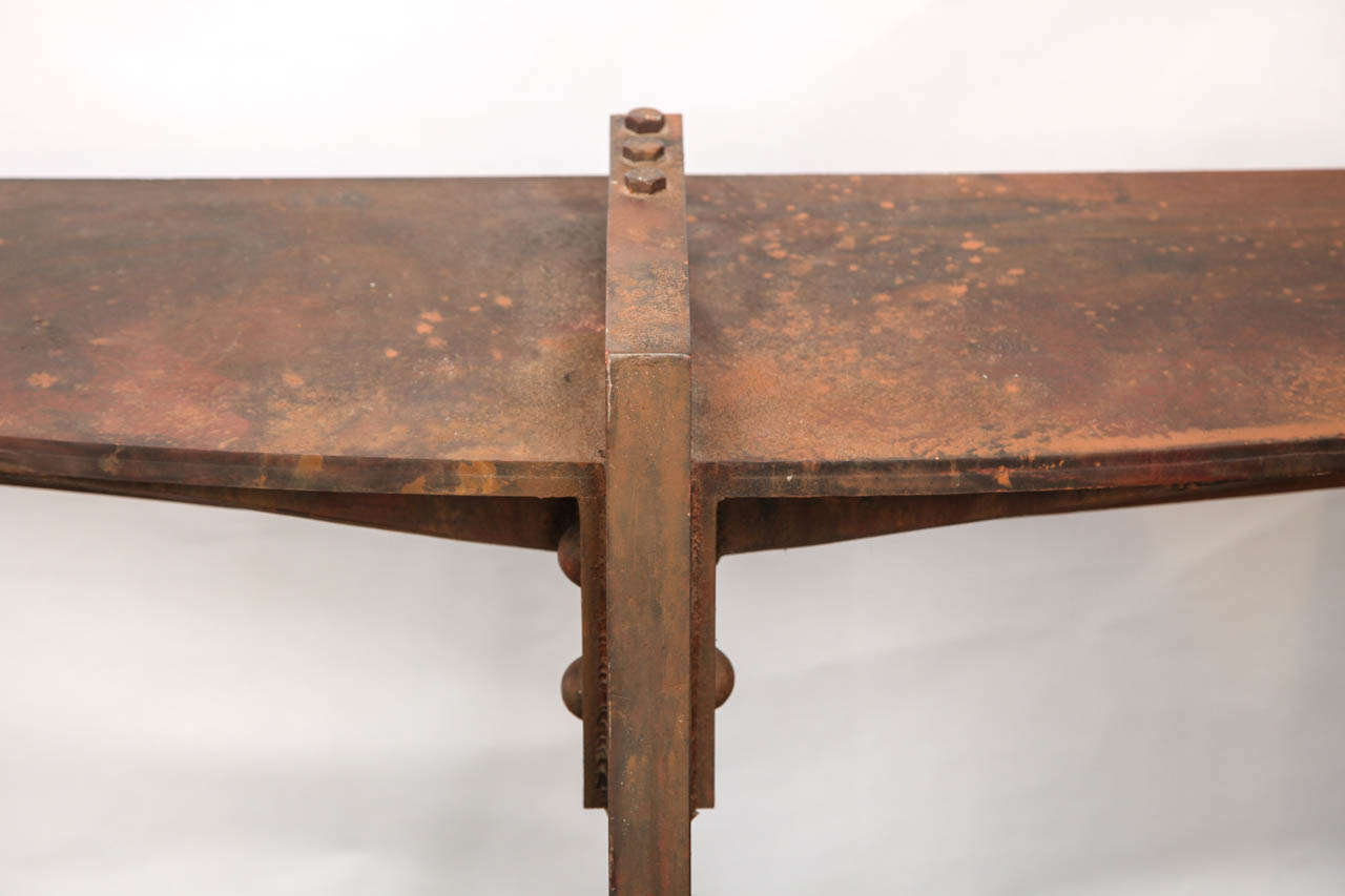 1950s Architectural Console Crafted of Wood with Faux Patinated Iron Finish For Sale 4